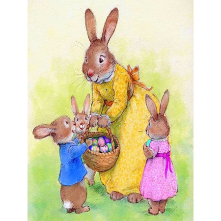 Diamond Painting - Kaninchen und Eier mit Mom