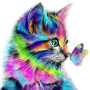 Diamond Painting  Férique Katze mit Arc-En-Ciel Farben
