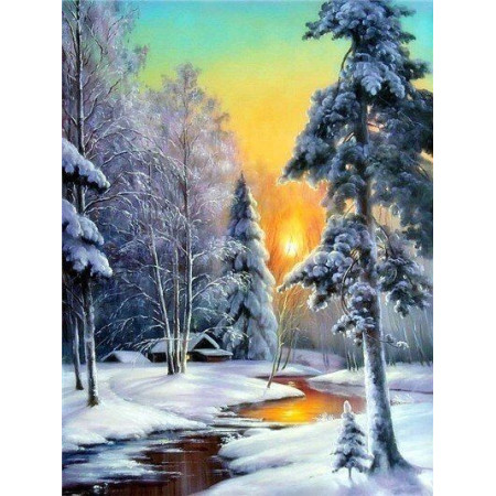 Diamond Painting Landschaft Winter Riviére