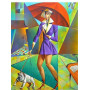 Diamond Painting  – Regenschirm-Frau und Hund im Picasso-Stil