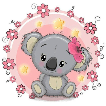 Diamond Painting Baby Koala Rosenblüten