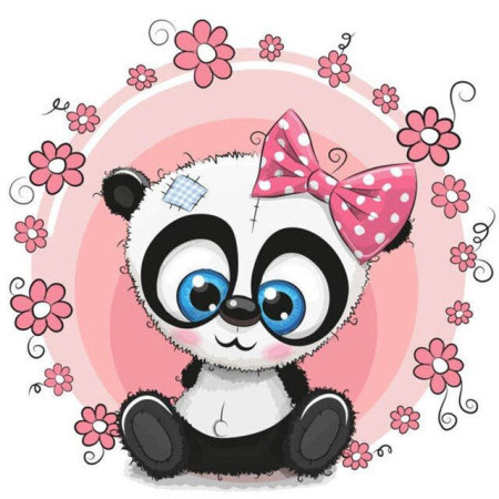 Diamond Painting  – Baby-Panda-Rosa-Blumen