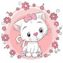 Diamond Painting - Baby Katze 1 Rosa Blumen