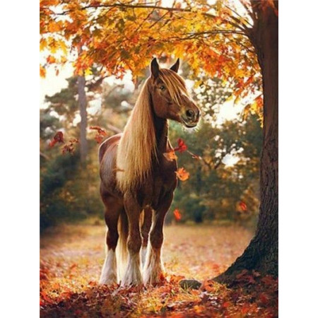 Diamond Painting Horse Forest Fall Farben heiß