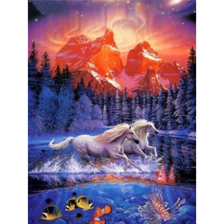 Diamond Painting Landschaft Fantastische Pferde Galopant